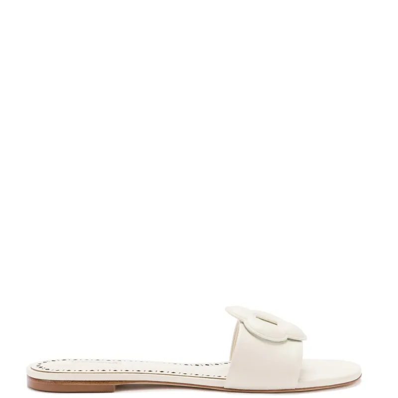Flora Flat Mule In Ivory Leather sold by Larroude