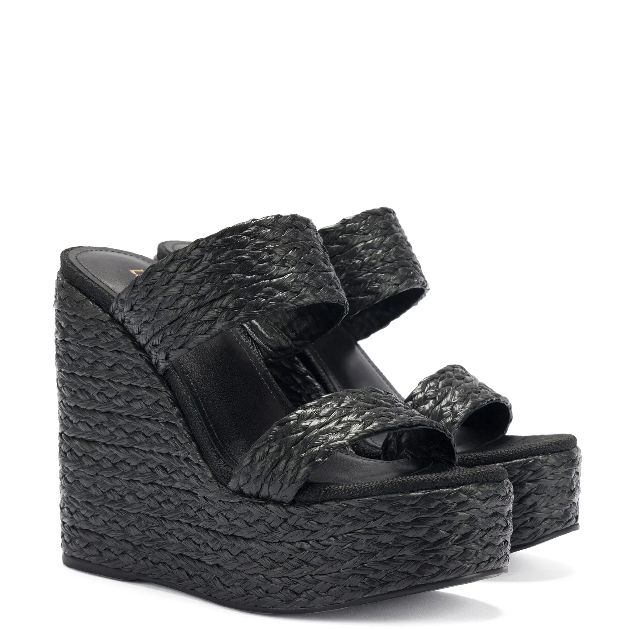 Pamela Wedge In Black Raffia sold by Larroude product image thumbnail 2