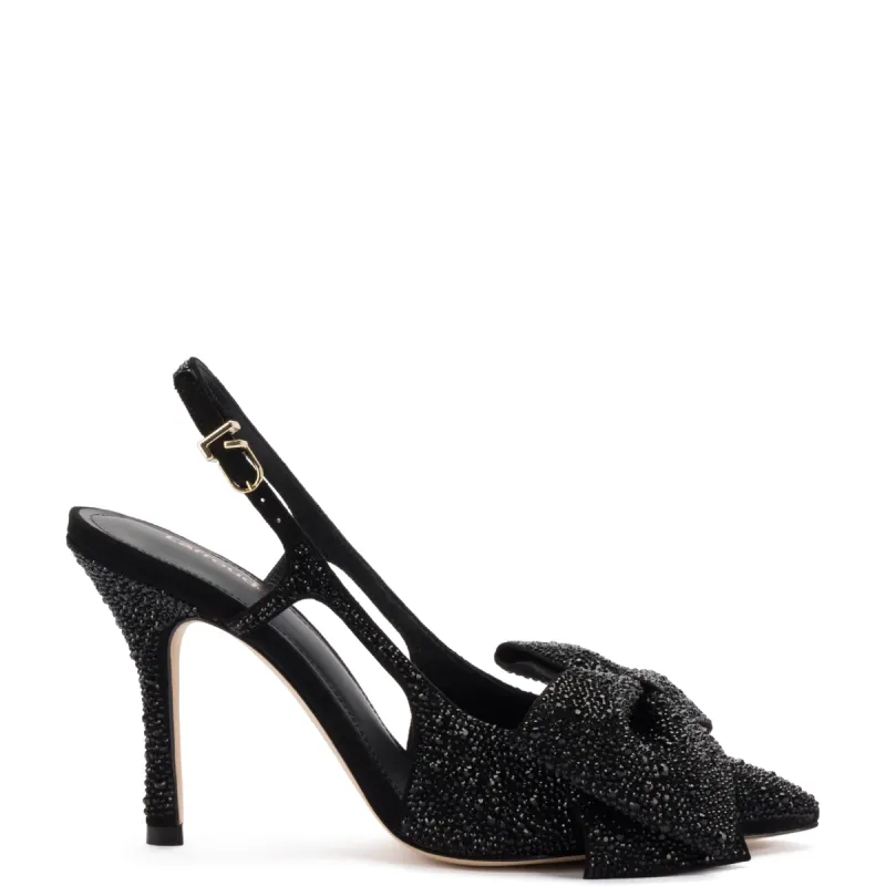 Elle Crystal Pump In Black Suede sold by Larroude
