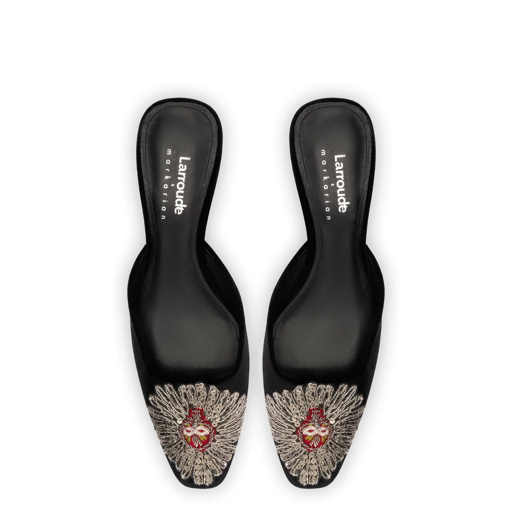 Larroudé x Markarian Mule In Black Velvet and Heart Embroidery sold by Larroude product image thumbnail 3
