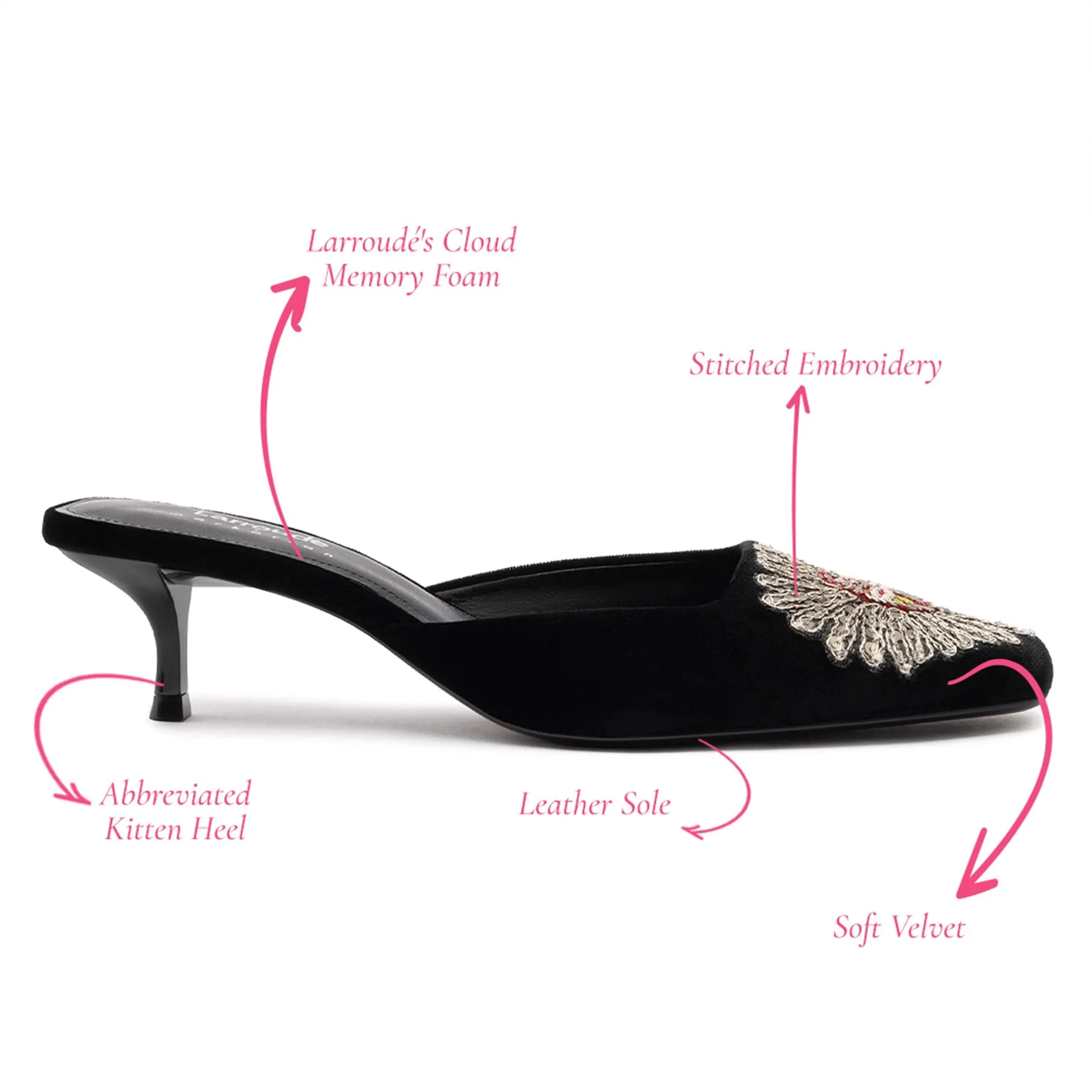 Larroudé x Markarian Mule In Black Velvet and Heart Embroidery sold by Larroude product image thumbnail 5