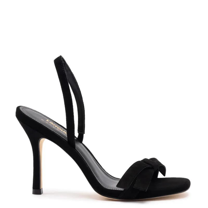 Larroudé x Markarian Sandal In Black Suede sold by Larroude