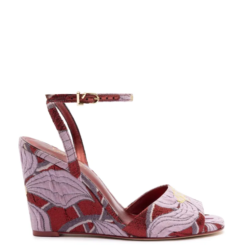 Larroudé x Markarian Wedge In Red Floral Dutel sold by Larroude