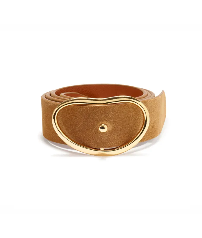 Wide Georgia Belt in Camel Suede sold by Larroude