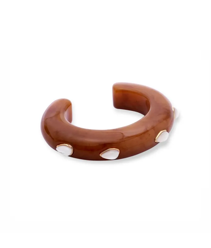 Ridge Cuff In Mocha and Pearl sold by Larroude
