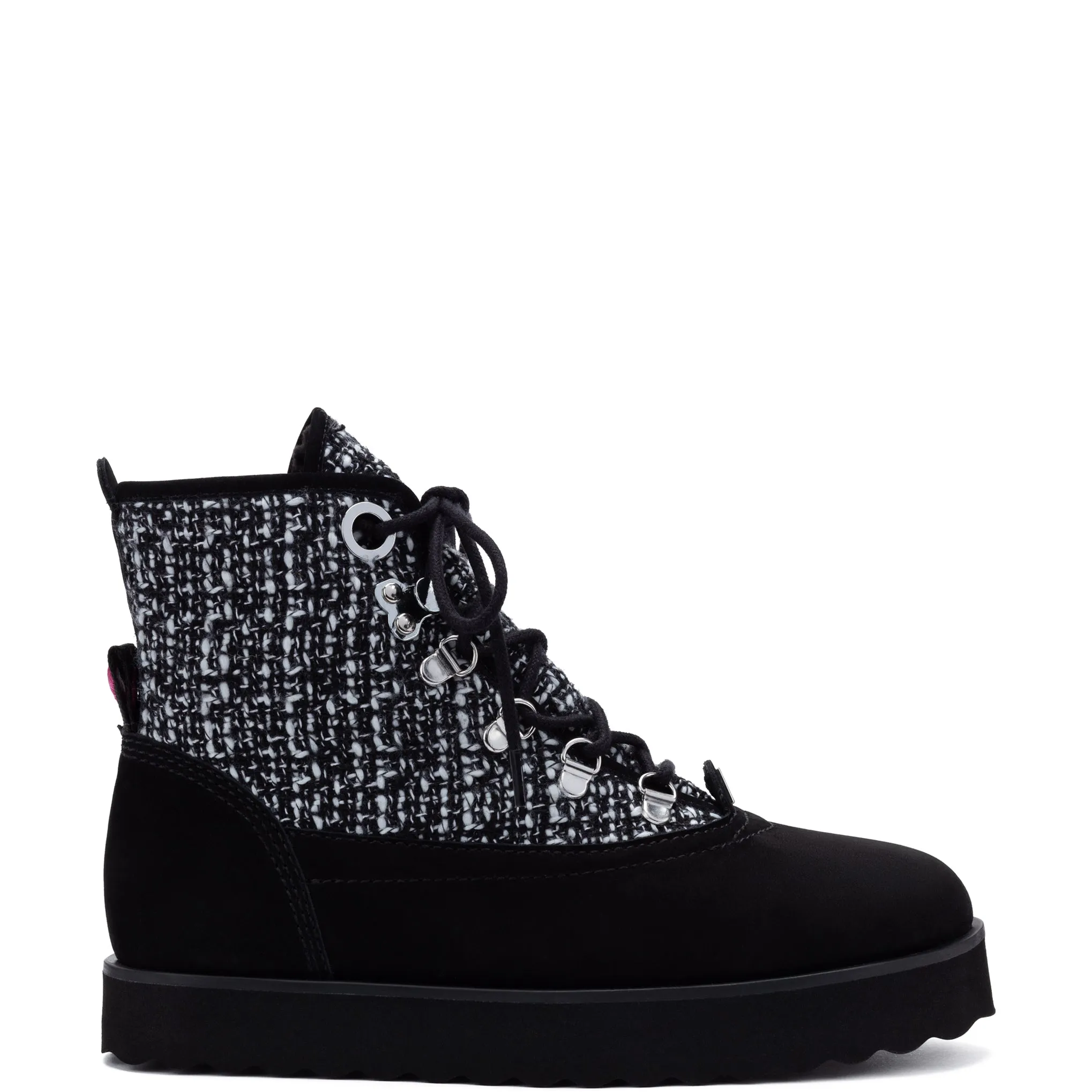 Vail Boot In Black Tweed and Suede sold by Larroude