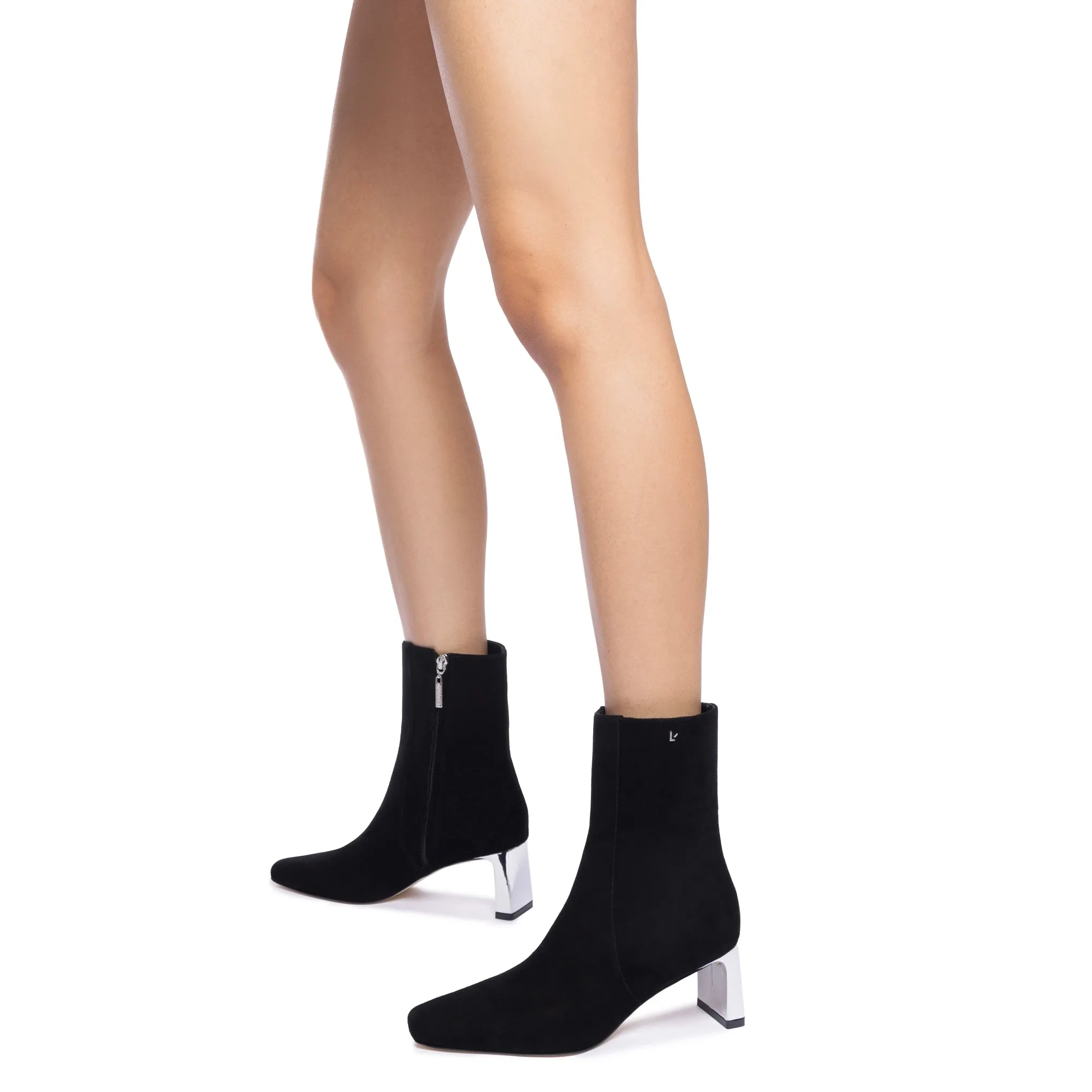 Alexis Bootie In Black Suede and Silver Heel sold by Larroude product image thumbnail 4