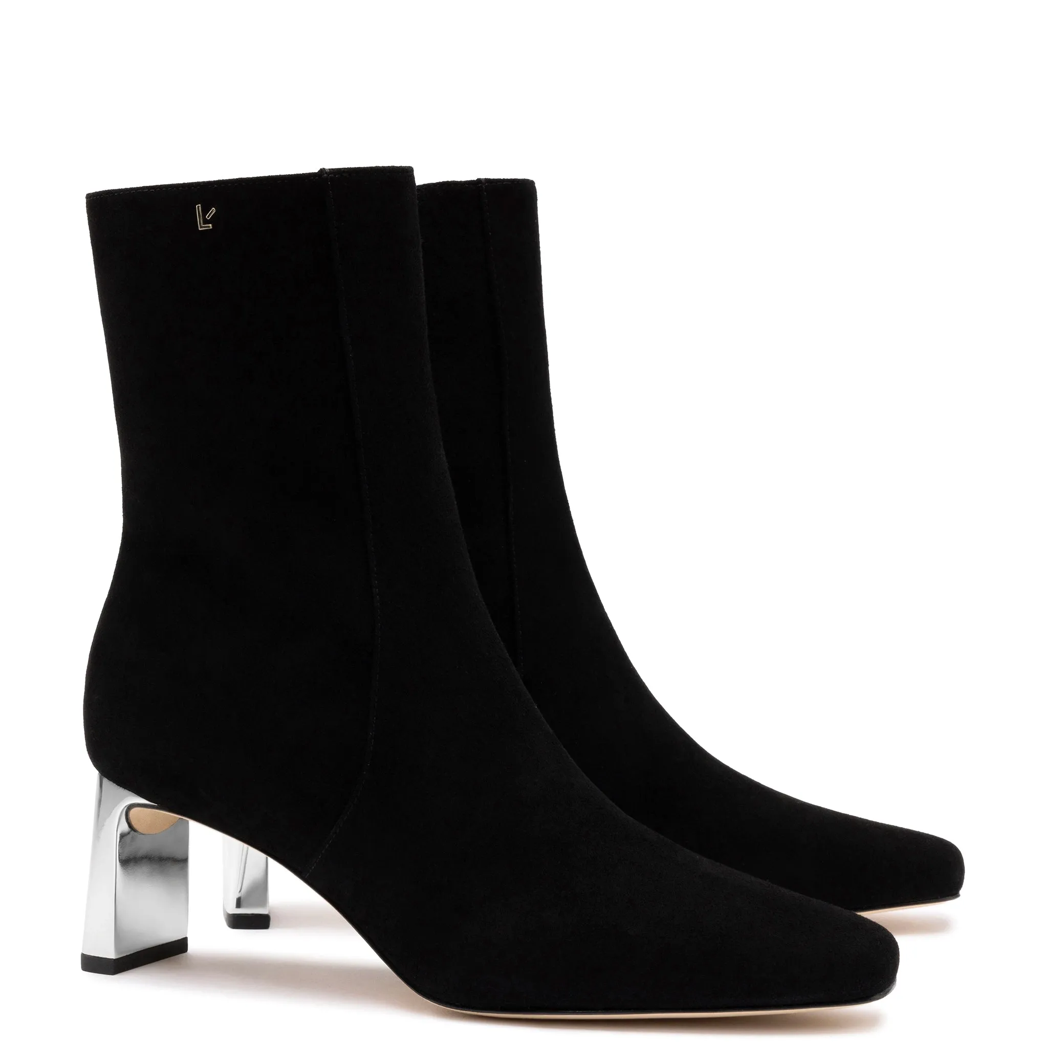 Alexis Bootie In Black Suede and Silver Heel sold by Larroude product image thumbnail 2
