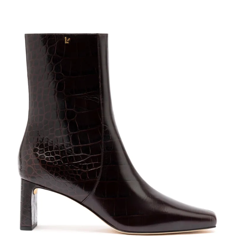 Alexis Bootie In Dark Croco Embossed Leather sold by Larroude