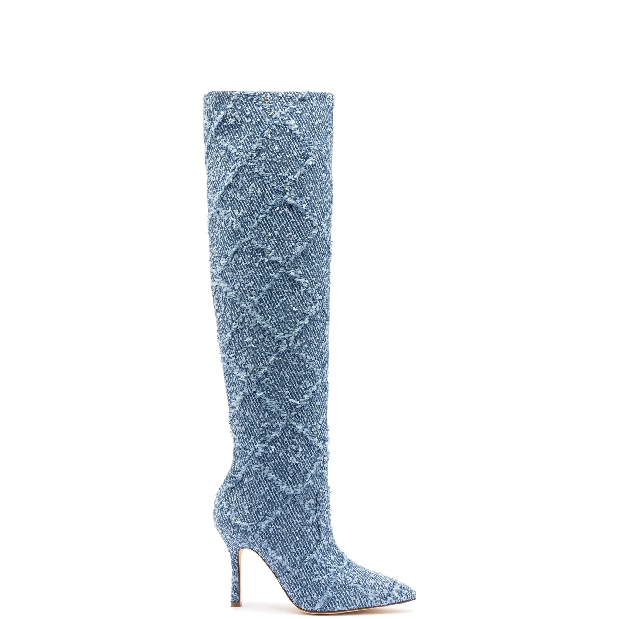Kate Slouch Boot In Fringe Stellar Denim sold by Larroude