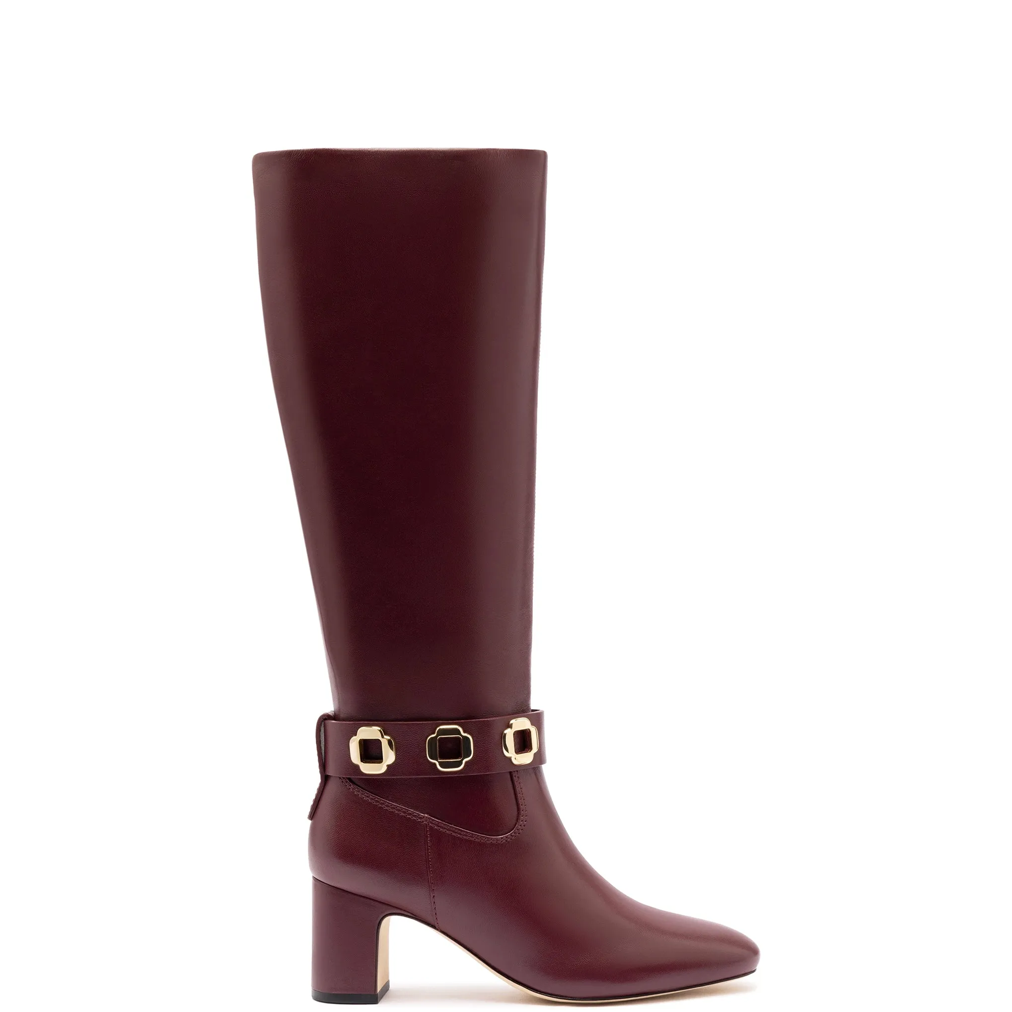 Milan Block Boot In Wine Leather sold by Larroude