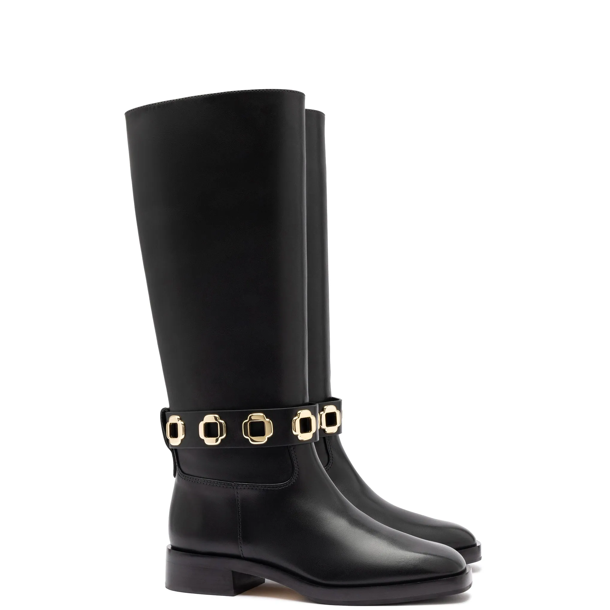 Milan Flat Boot In Black Leather sold by Larroude product image thumbnail 2