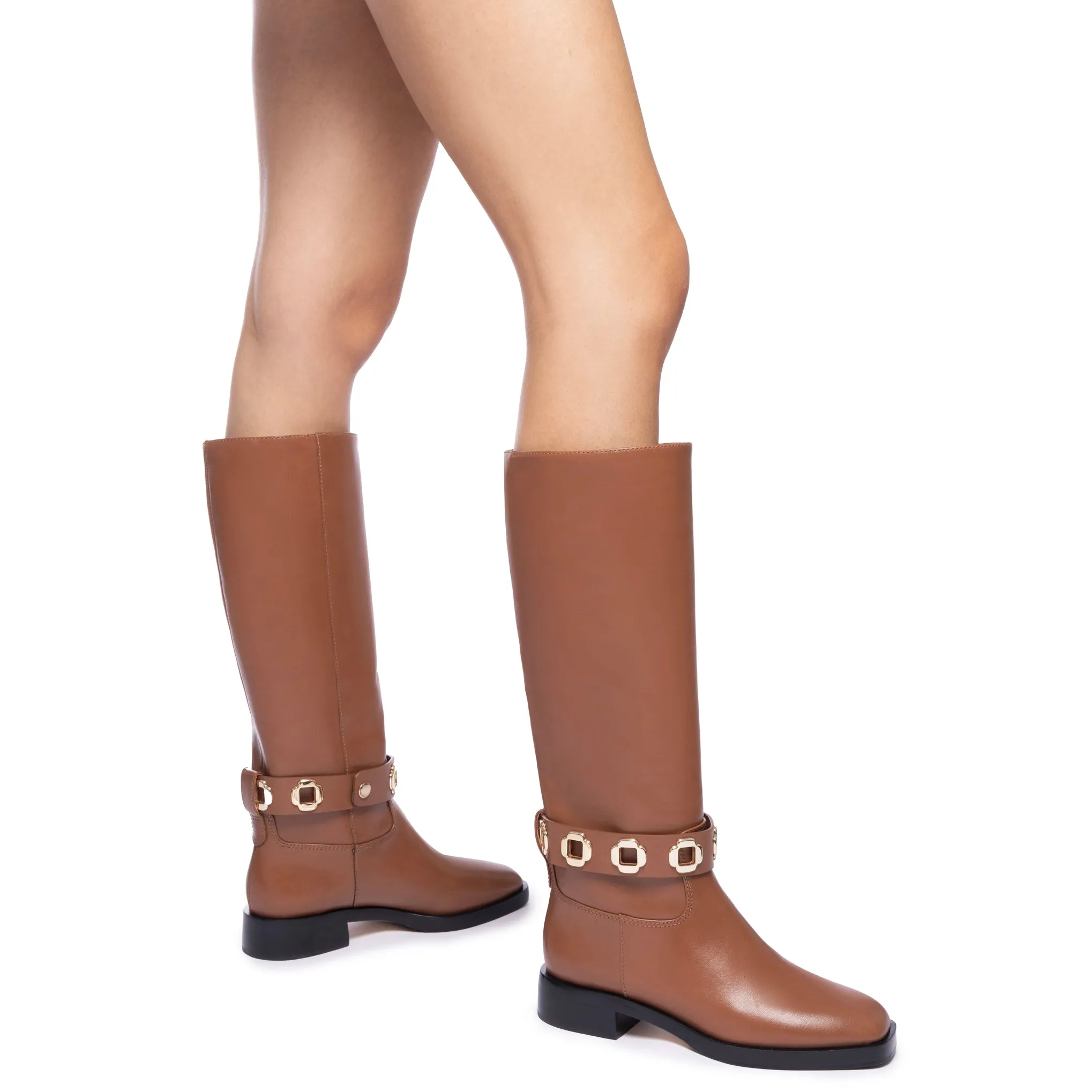 Milan Flat Boot In Caramel Leather sold by Larroude product image thumbnail 4