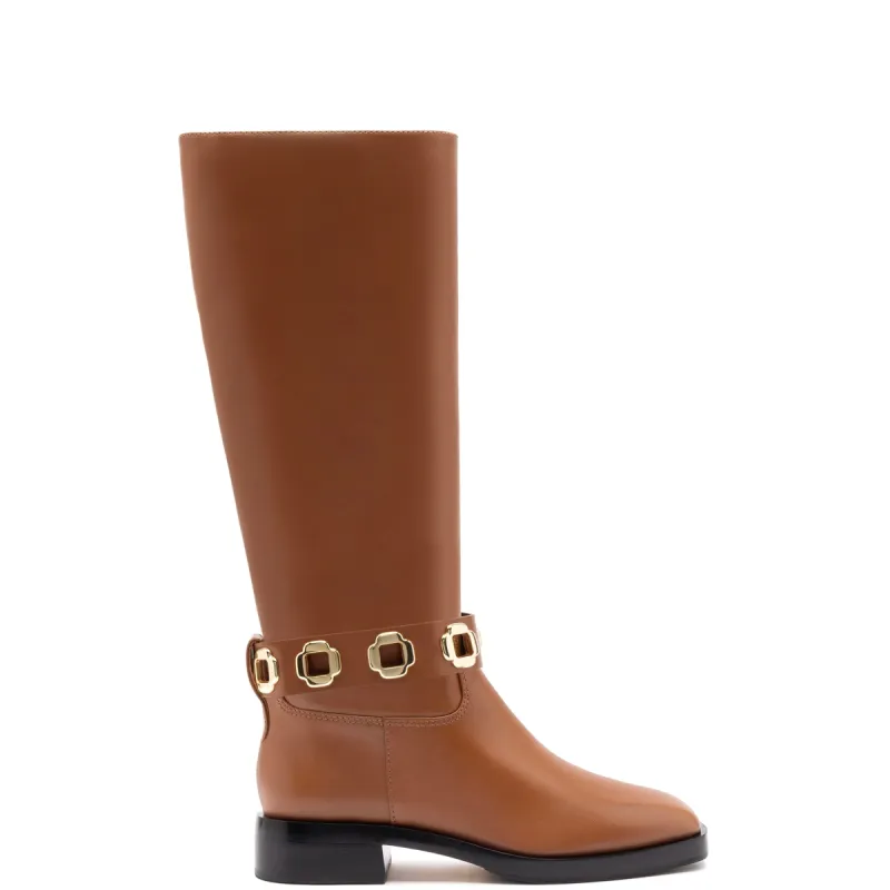 Milan Flat Boot In Caramel Leather sold by Larroude