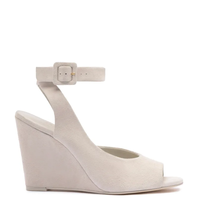 Deena By Larroudé Wedge Sandal In Mushroom Grey Suede made by Larroude