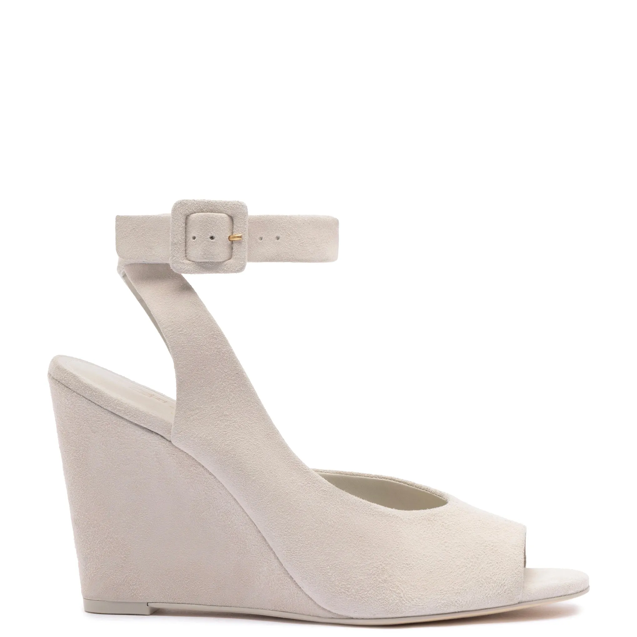 Deena By Larroudé Wedge Sandal In Mushroom Grey Suede sold by Larroude