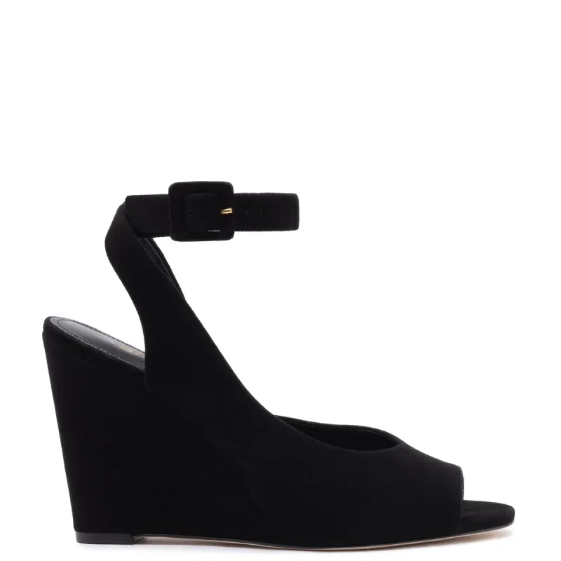 Deena By Larroudé Wedge Sandal In Black Suede sold by Larroude