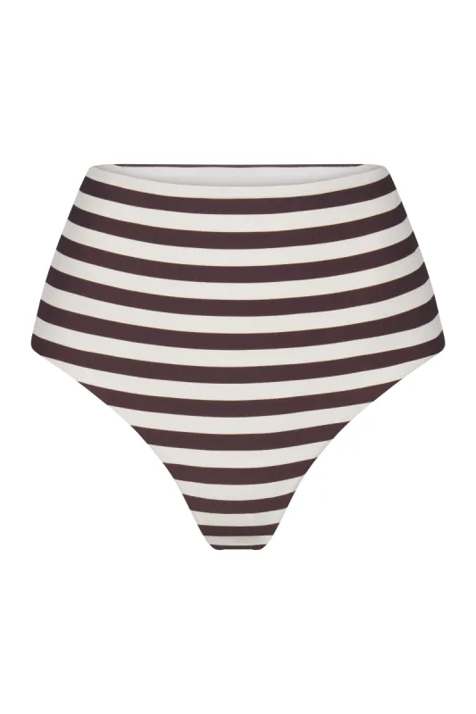 High-Waist Bikini Bottom in Espresso Even Stripes made by Anemos