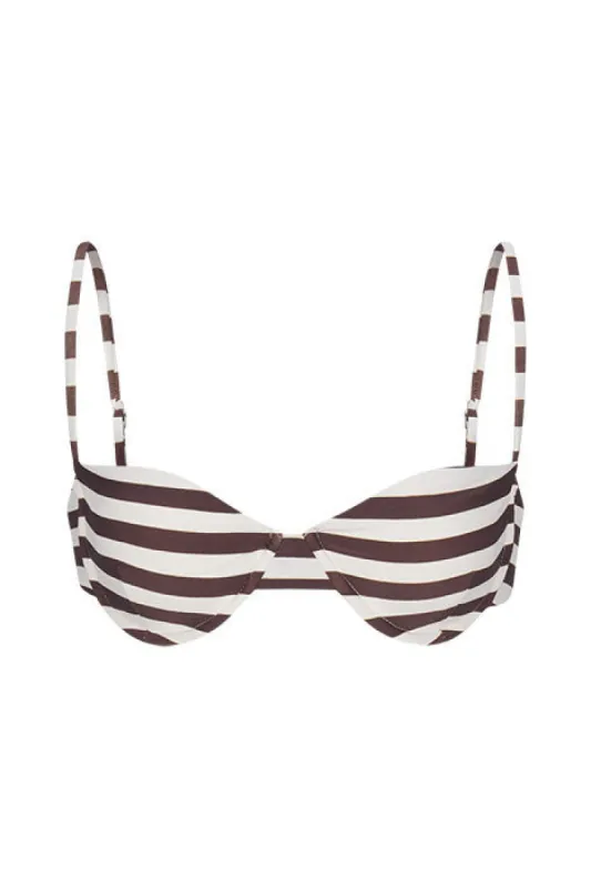 Balconette Underwire Bikini Top in Espresso Even Stripes sold by Larroude