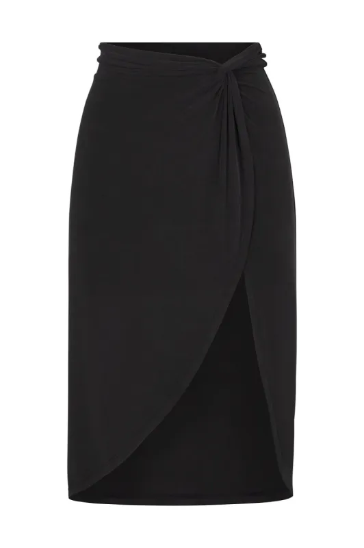Knot Draped Midi Skirt in Luxe Cupro Jersey sold by Larroude