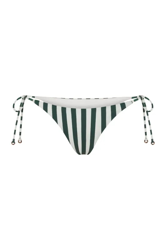 String Tie Bikini Bottom in Green Vertical Stripes sold by Larroude