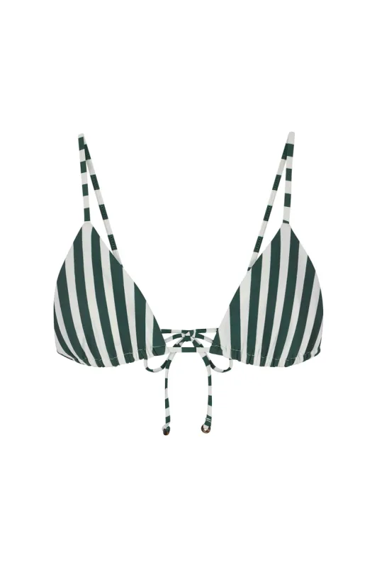 String Triangle Bikini Top in Green Vertical Stripes sold by Larroude