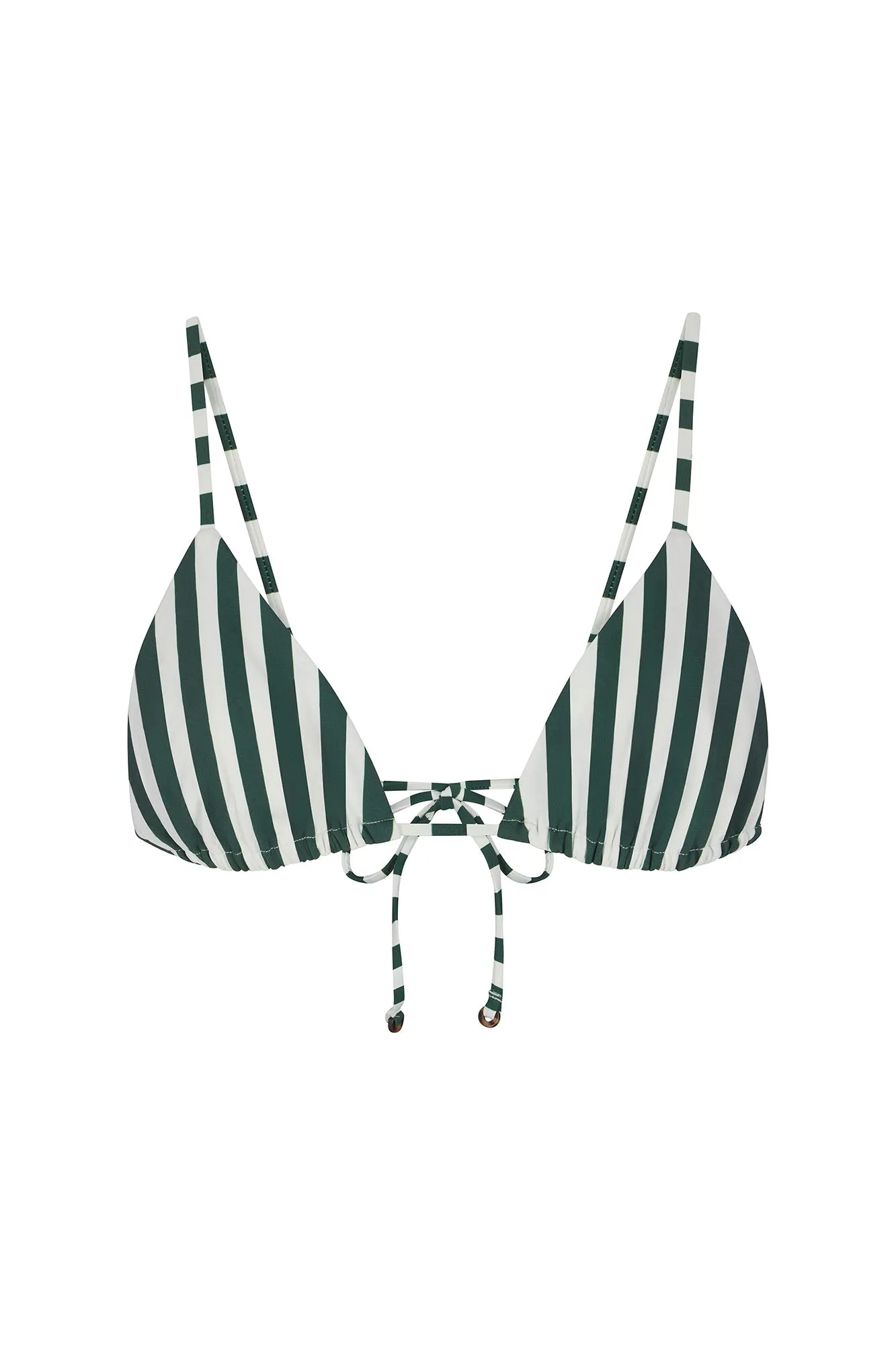 String Triangle Bikini Top in Green Vertical Stripes sold by Larroude