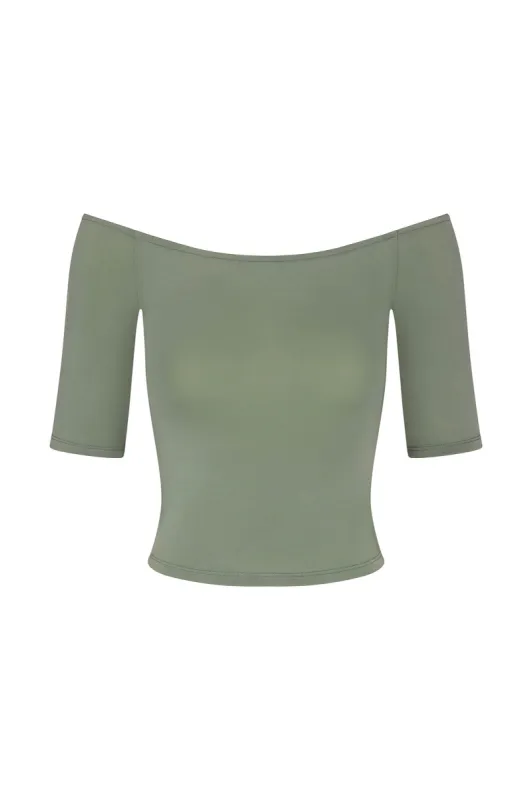 Carolyn Off The Shoulder Top in Luxe Cupro Jersey sold by Larroude