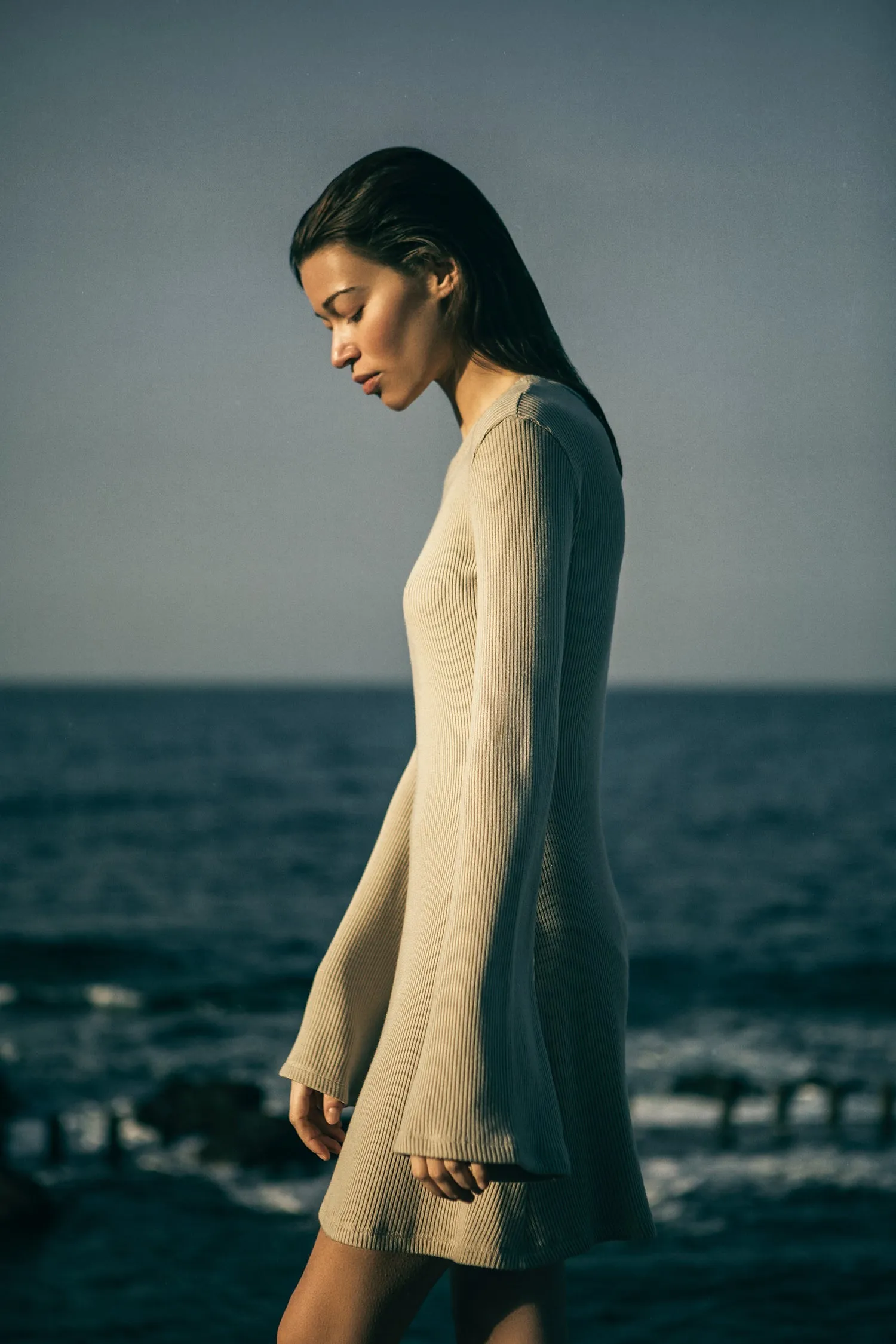 Bell Sleeve Mini Dress in Rib Knit sold by Larroude product image thumbnail 2