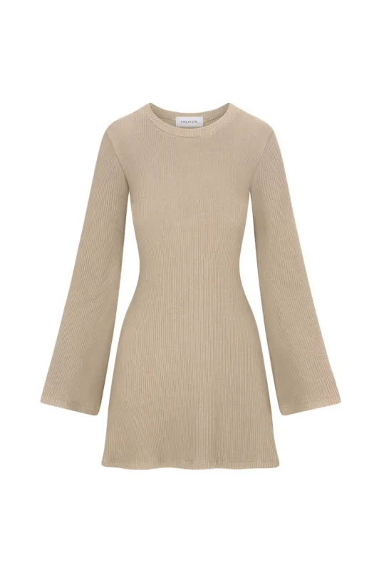 Bell Sleeve Mini Dress in Rib Knit sold by Larroude