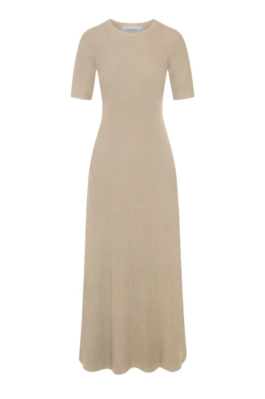 Short-Sleeve Midi Dress in Rib Knit sold by Larroude