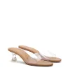 Vivi Lucite Mule In Tan Leather and Vinyl sold by Larroude