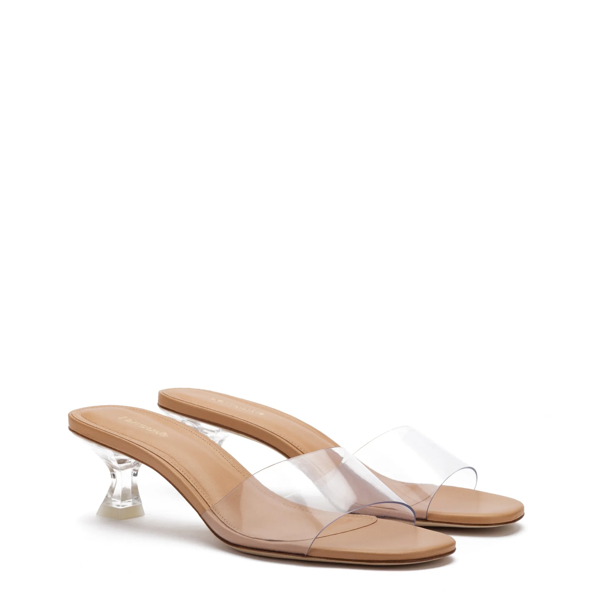 Vivi Lucite Mule In Tan Leather and Vinyl sold by Larroude product image thumbnail 2