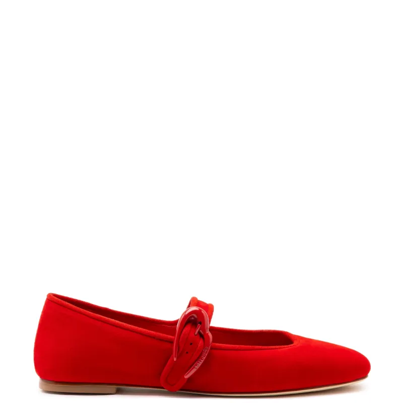 Verona Ballet Flat In Scarlet Suede sold by Larroude