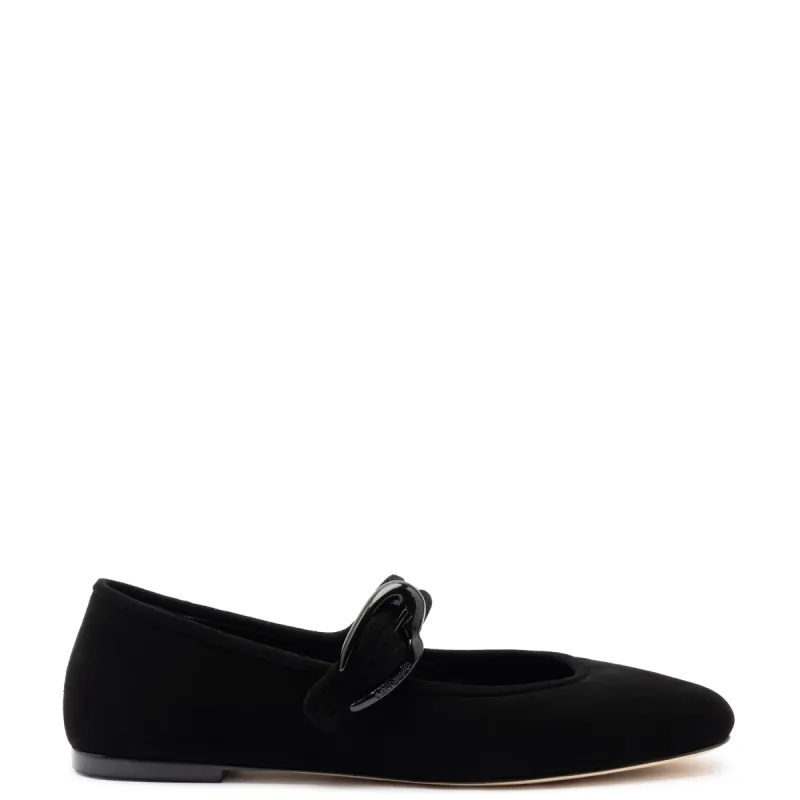 Verona Ballet Flat In Black Suede sold by Larroude