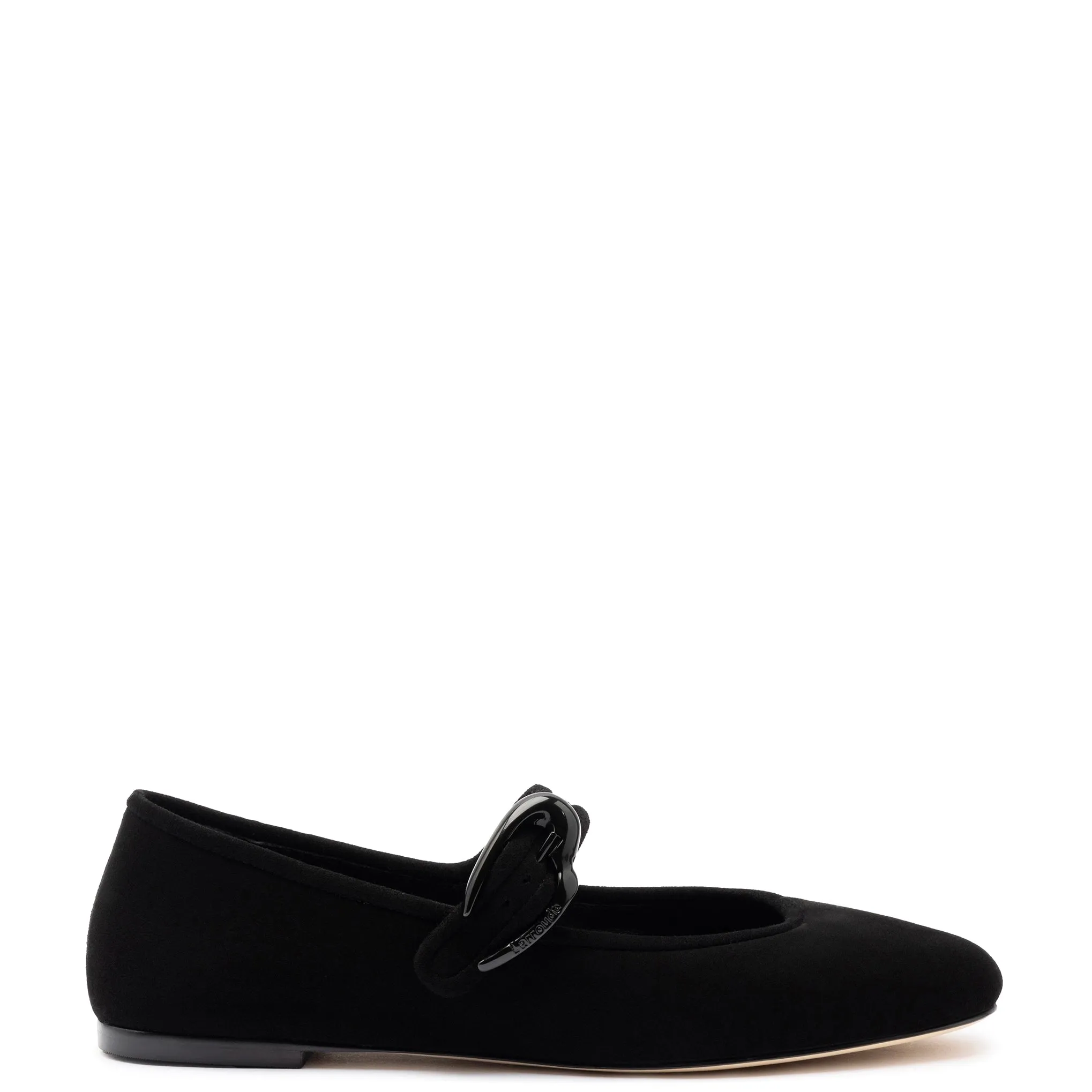 Verona Ballet Flat In Black Suede sold by Larroude
