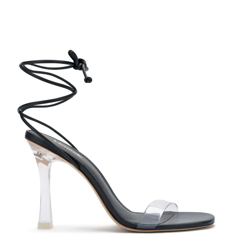 Gloria Sandal In Black Leather and Vinyl sold by Larroude