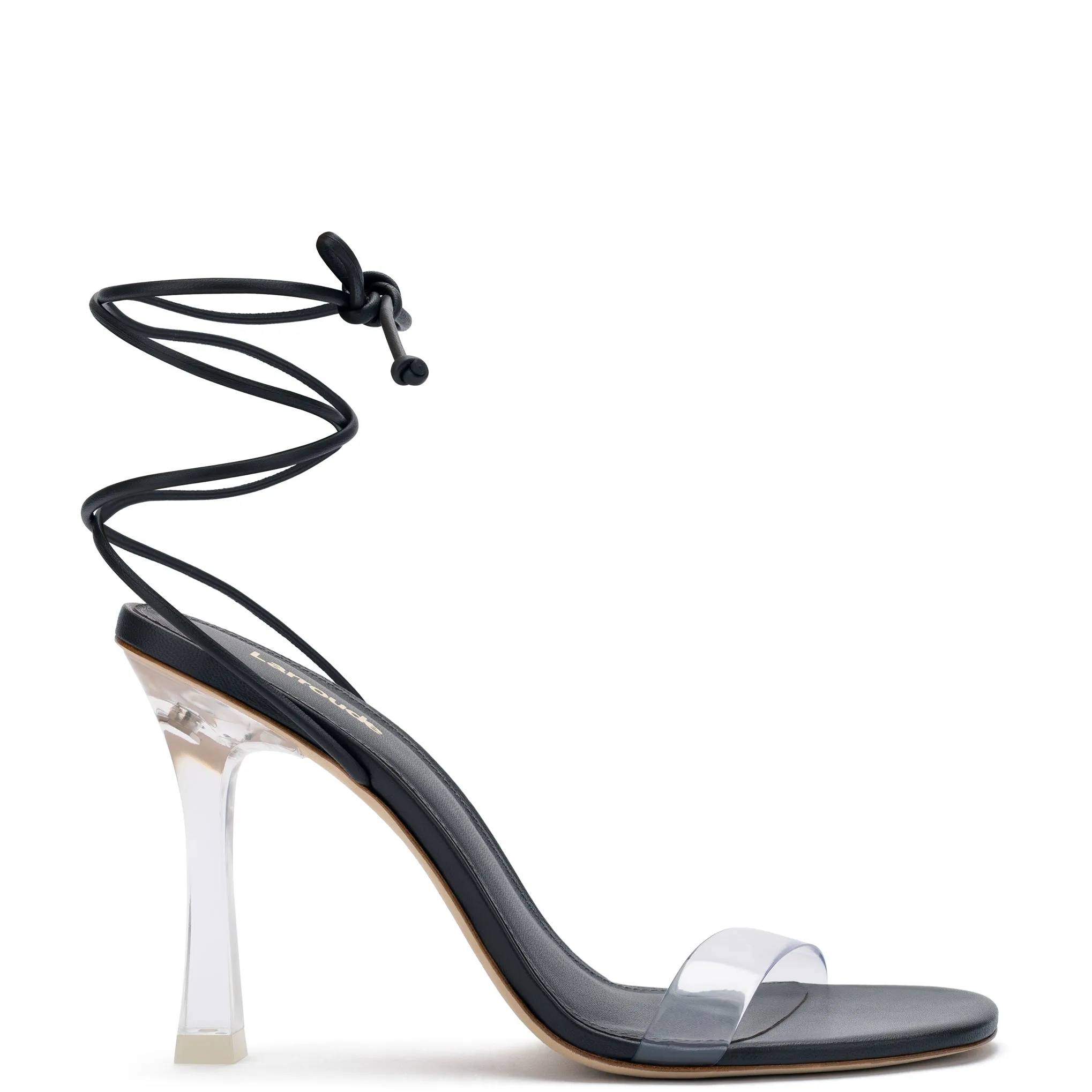 Gloria Sandal In Black Leather and Vinyl sold by Larroude