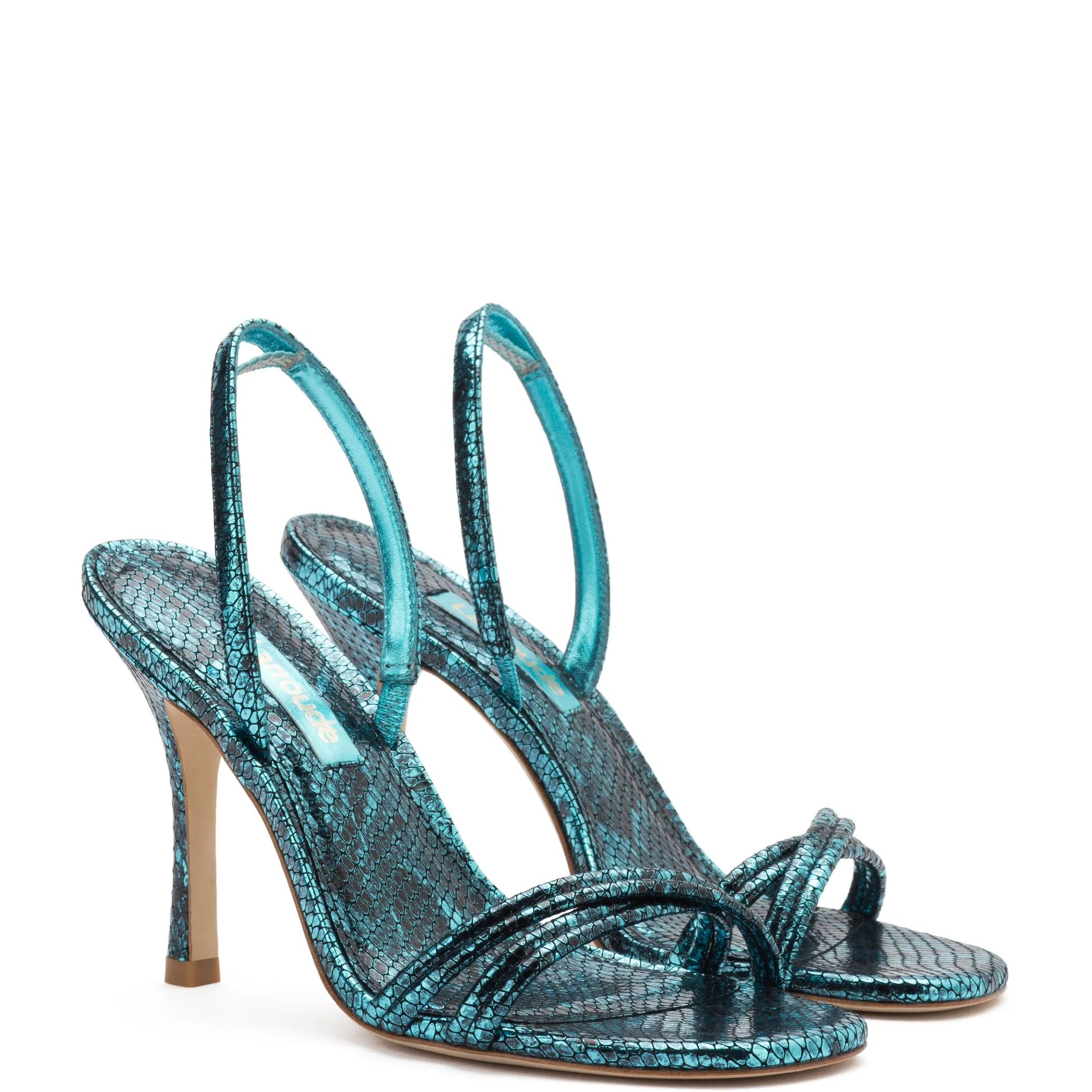 Annie Sandal In Aqua Metallic Stamped Leather sold by Larroude product image thumbnail 2