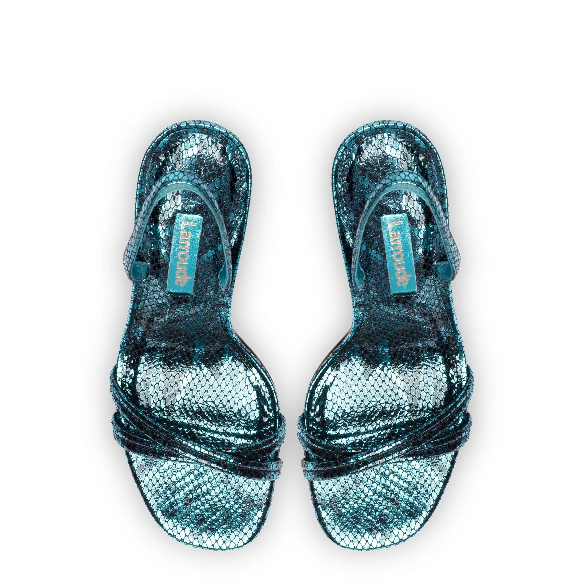 Annie Sandal In Aqua Metallic Stamped Leather sold by Larroude product image thumbnail 3