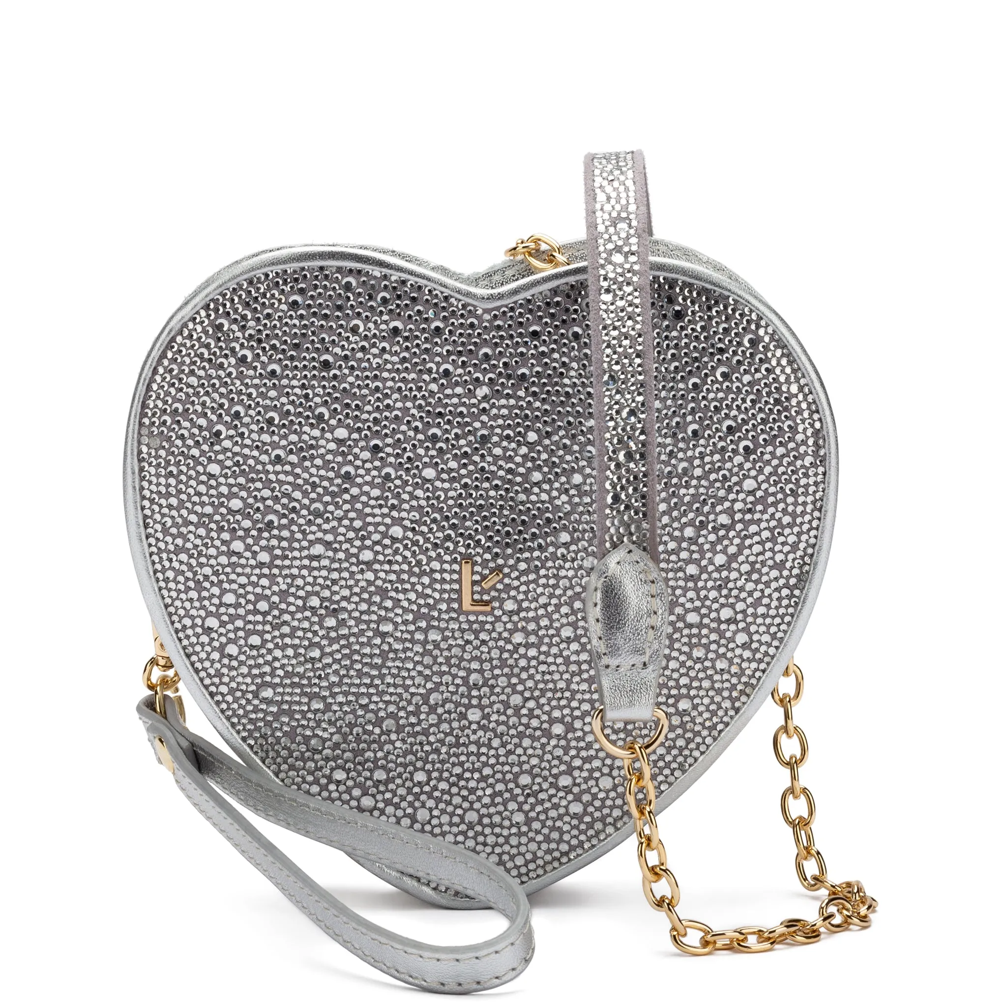 Heartbreaker Crossbody Bag In Crystal and Light Gray Vegan Suede sold by Larroude