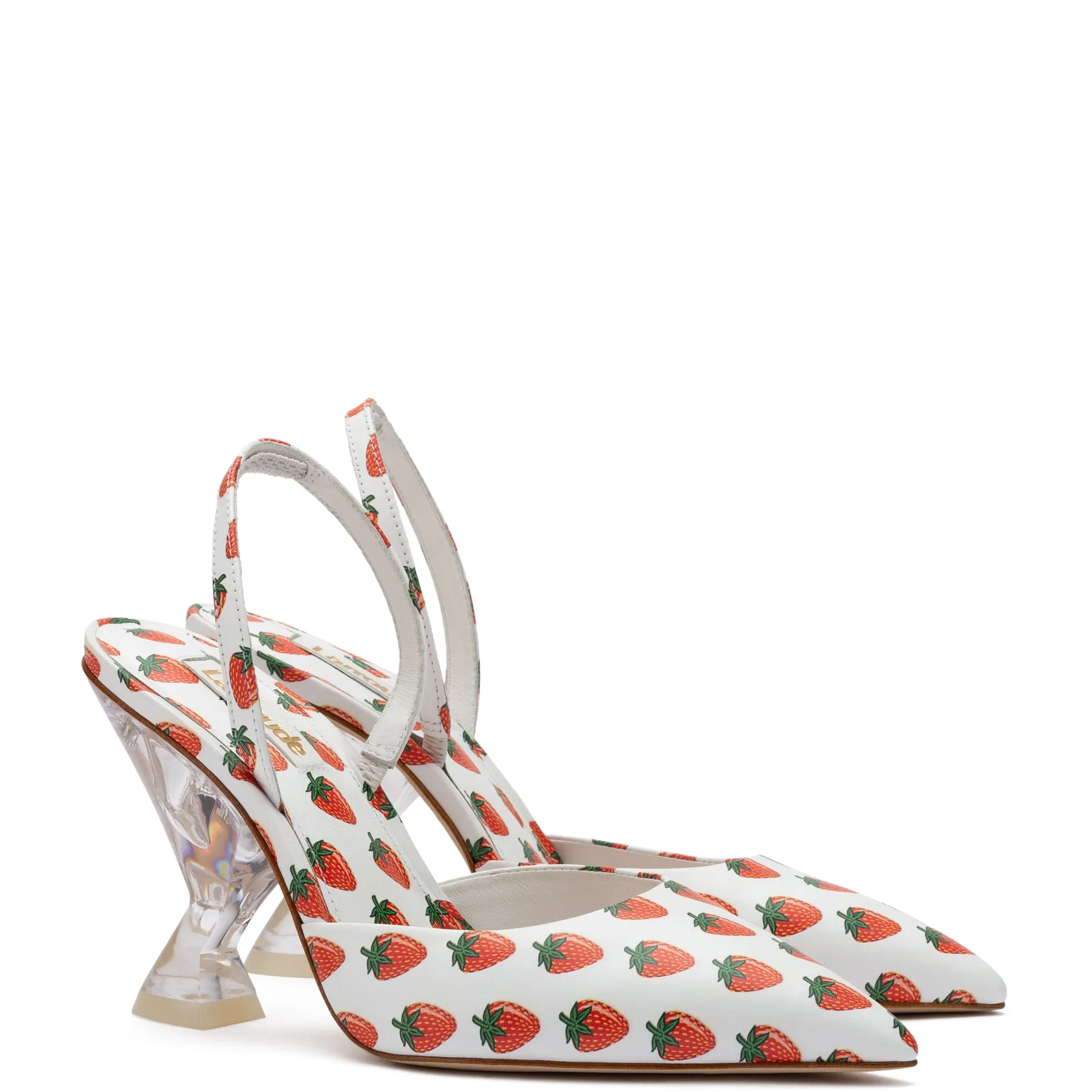 Gaga Pump In White and Strawberry Print Leather sold by Larroude product image thumbnail 2