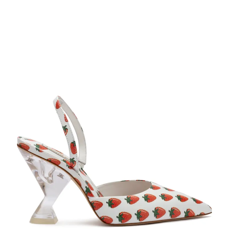 Gaga Pump In White and Strawberry Print Leather sold by Larroude