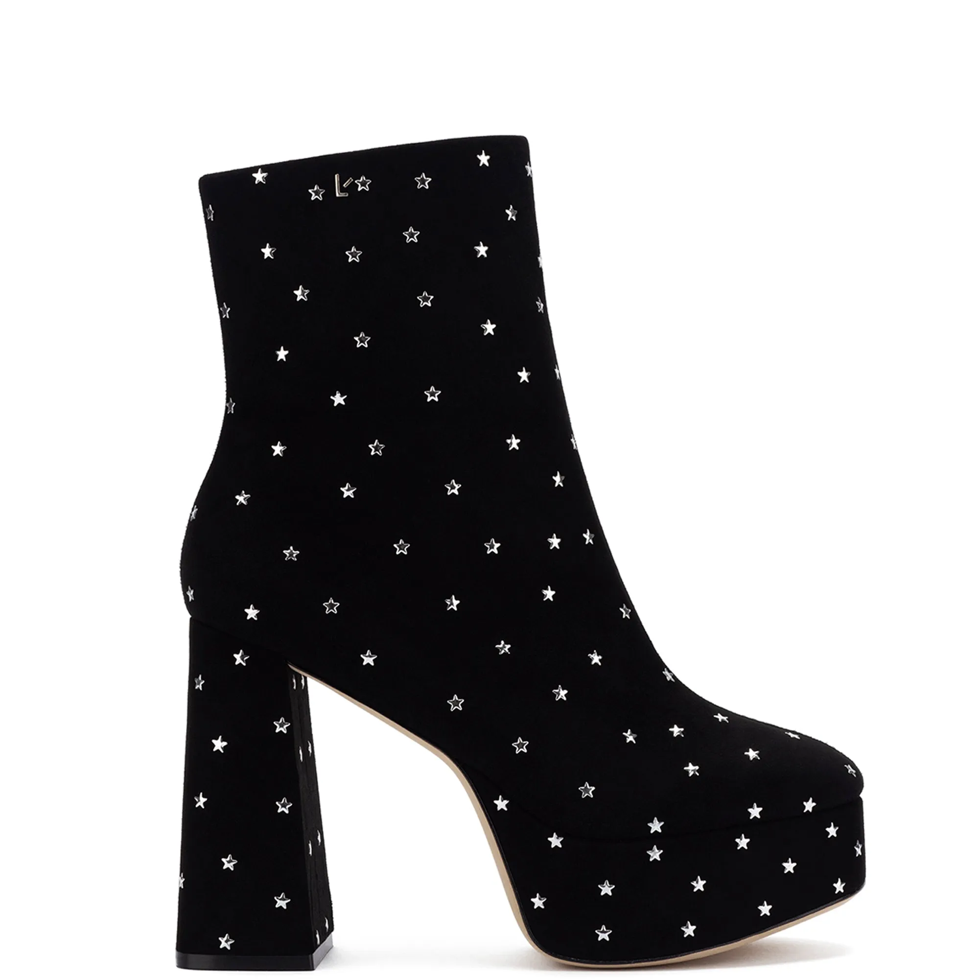 Dolly Boot In Black Suede and Silver Stars sold by Larroude