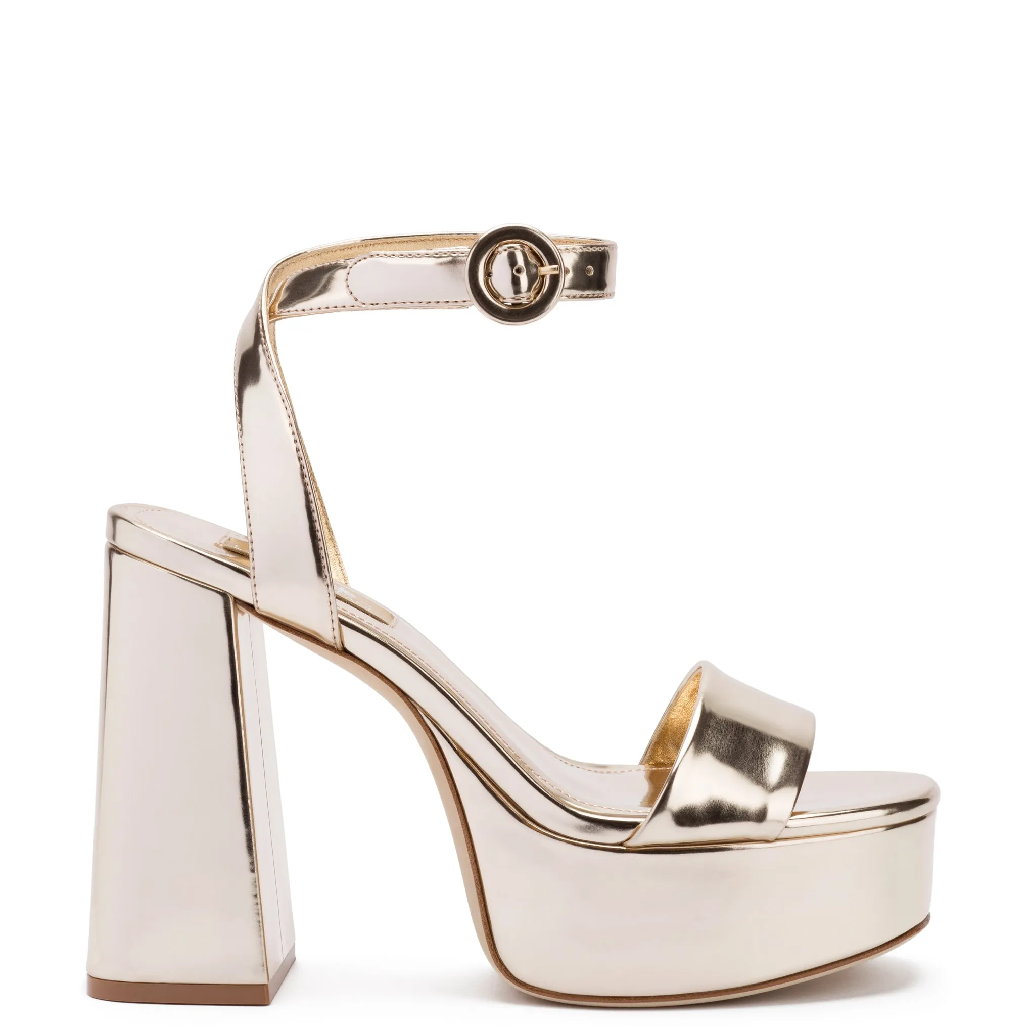Larroudé for LoveShackFancy: Dolly Sandal In Gold Specchio sold by Larroude
