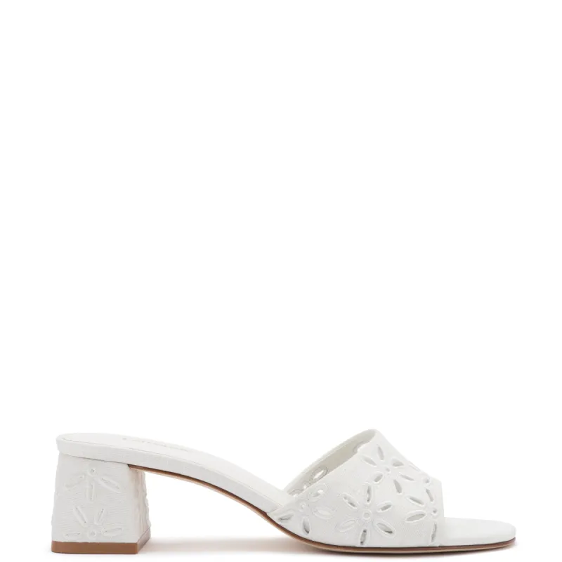 Brigitte Mule In White Linen sold by Larroude