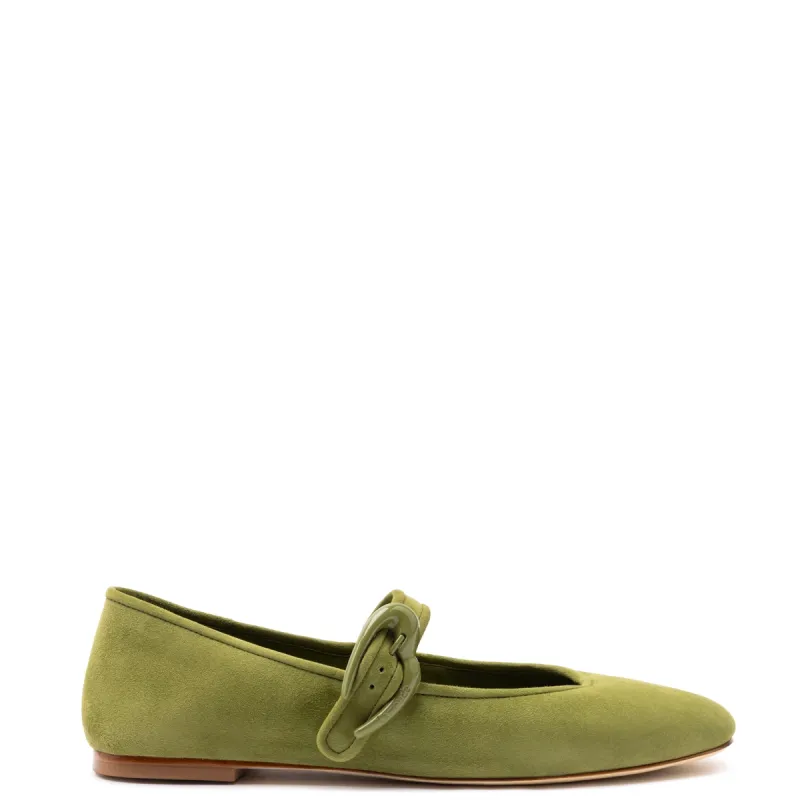 Verona Ballet Flat In Seaweed Suede sold by Larroude