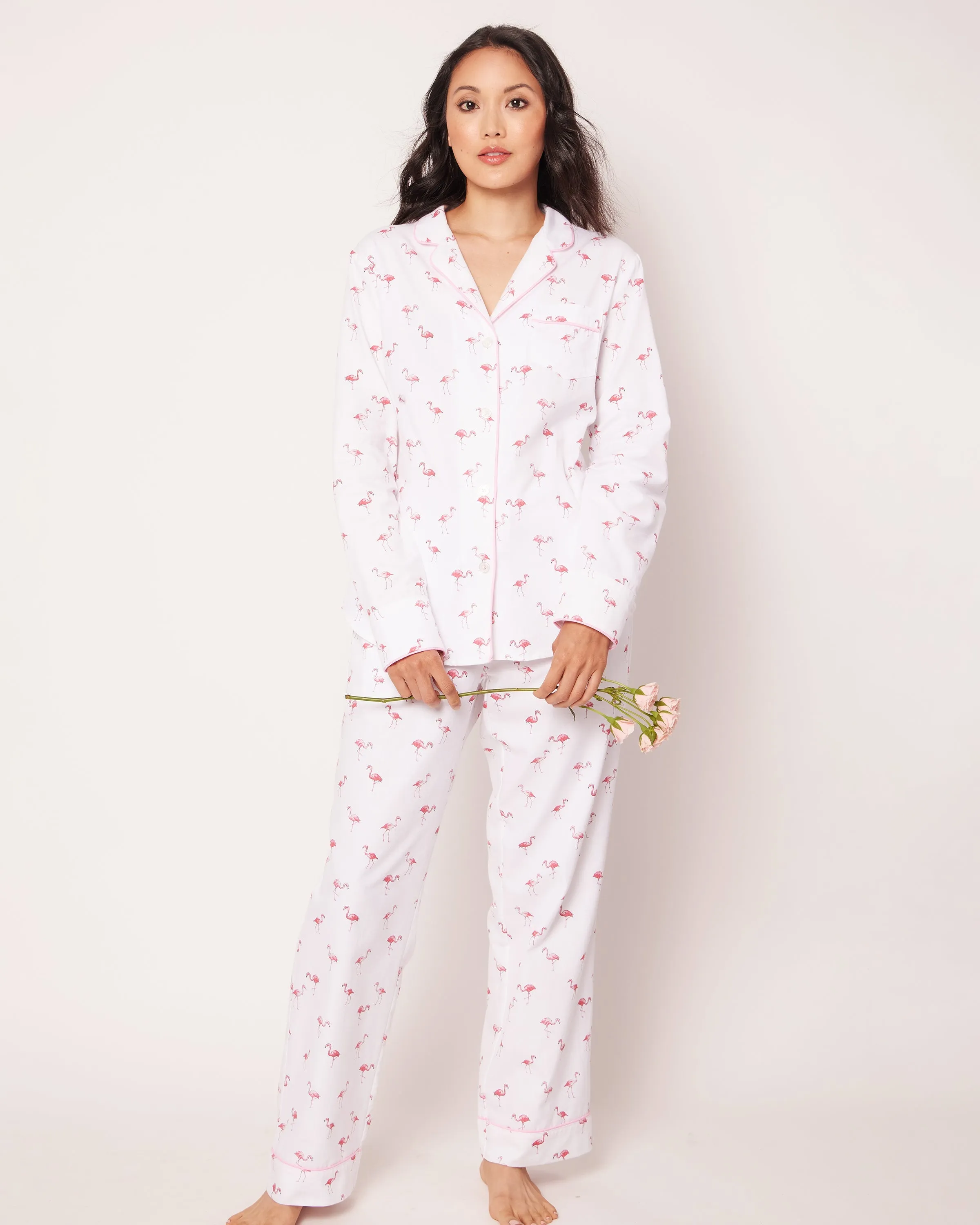 Women's Twill Pajama Set in Flamingos sold by Larroude product image thumbnail 2