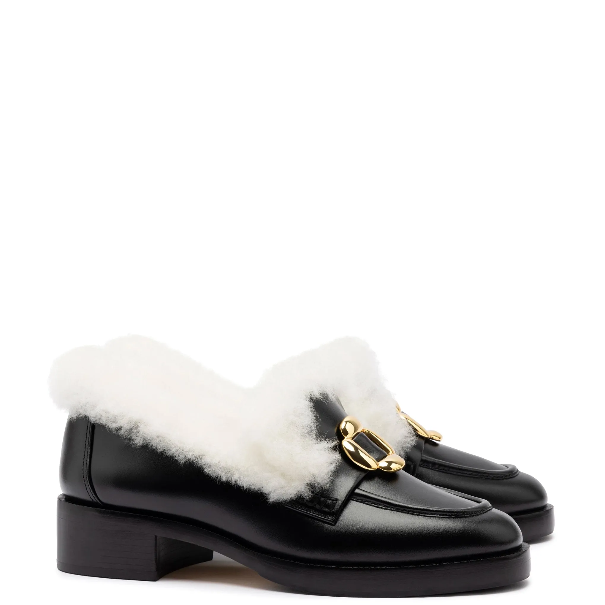Bobbie Loafer In Black Leather and Natural Shearling sold by Larroude product image thumbnail 2
