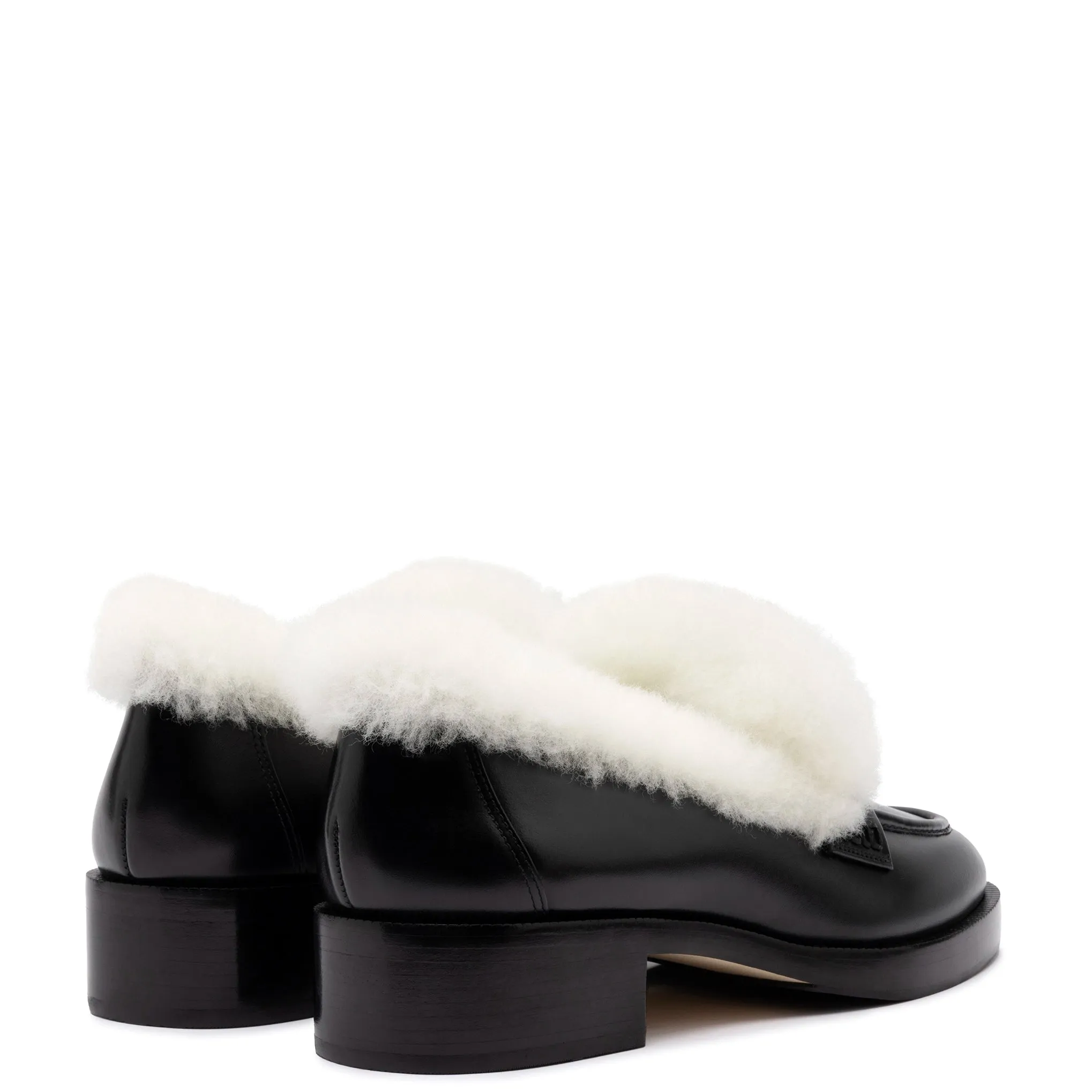Bobbie Loafer In Black Leather and Natural Shearling sold by Larroude product image thumbnail 3